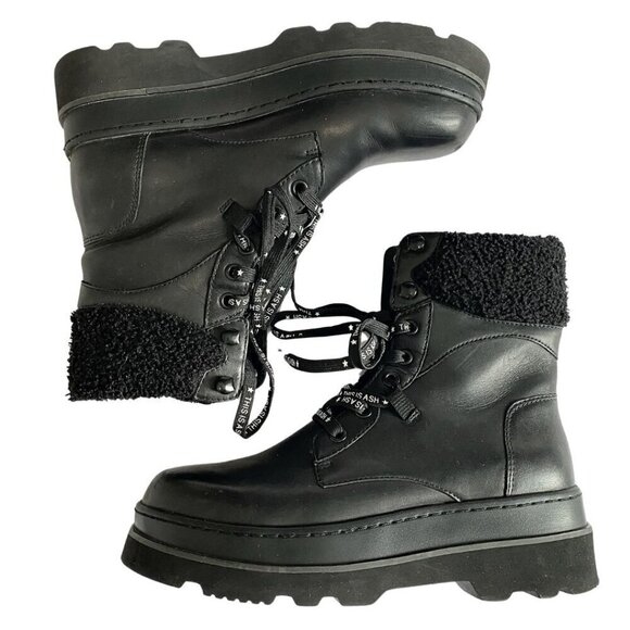 ASH SIBERIA BLACK LEATHER SHEARLING LACE UP WINTER BOOTS - 37 (6) - Picture 4 of 8